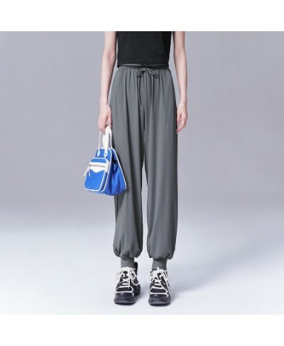 Women Pants 2023 Summer Drawstring Elastic Waist Straight Loose Trousers Gray Comfort Casual All Match Long Pants $56.29 - Pa...