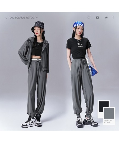 Women Pants 2023 Summer Drawstring Elastic Waist Straight Loose Trousers Gray Comfort Casual All Match Long Pants $56.29 - Pa...