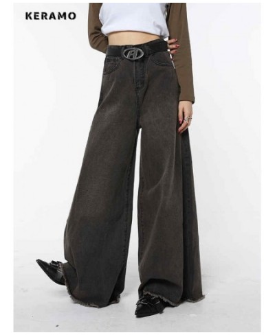 American Retro High Waist Oversized Loose Jeans Pants Women's Casual Baggy Y2K Wide Leg Grunge Streetwear Style Denim Trouser...