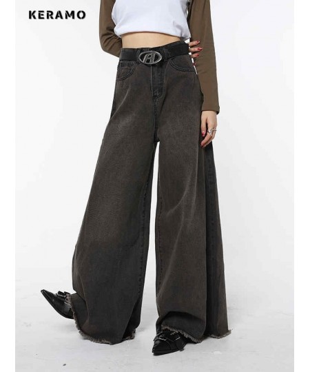 American Retro High Waist Oversized Loose Jeans Pants Women's Casual Baggy Y2K Wide Leg Grunge Streetwear Style Denim Trouser...