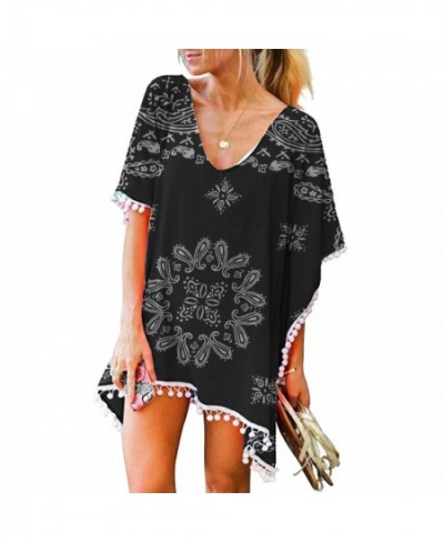 Loose Bikini Cover Up with Fringe Trim Women Sexy Hollow Tunic Beach Dress 2022 Summer Bathing Suit Cover-Ups Beachwear $26.9...