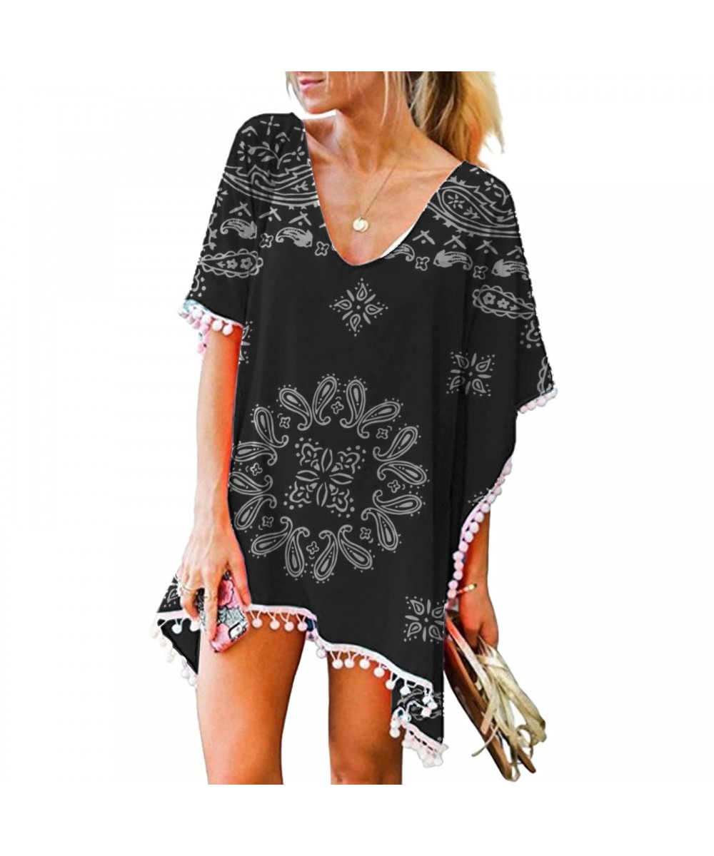 Loose Bikini Cover Up with Fringe Trim Women Sexy Hollow Tunic Beach Dress 2022 Summer Bathing Suit Cover-Ups Beachwear $26.9...