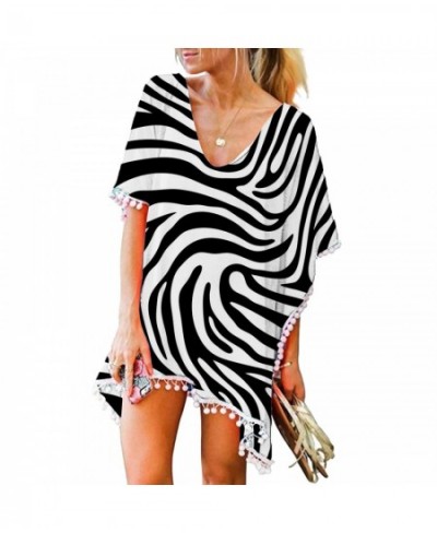 Loose Bikini Cover Up with Fringe Trim Women Sexy Hollow Tunic Beach Dress 2022 Summer Bathing Suit Cover-Ups Beachwear $26.9...