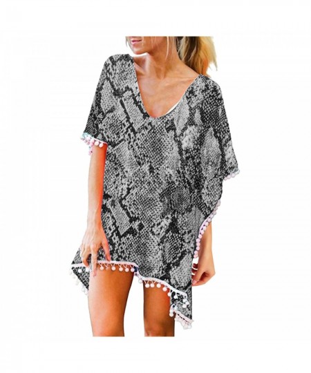 Loose Bikini Cover Up with Fringe Trim Women Sexy Hollow Tunic Beach Dress 2022 Summer Bathing Suit Cover-Ups Beachwear $26.9...