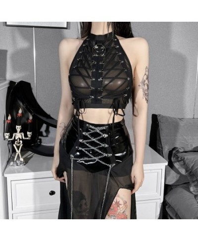 Sexy Lingerie Goth Cross Print Lace Bodycon Crop Tops Camis Y2K Aesthetic Black Basic Corset Tank Top Clothes For Women Girls...