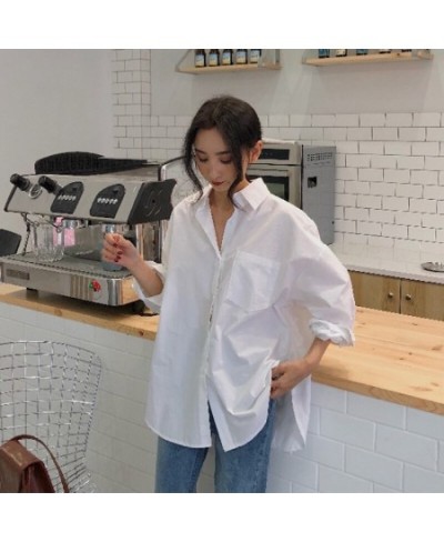 Spring New Korean Style Poplin Blouses Fashion Retro Loose Long Sleeve Women Top White Shirt Button-up Female Oversized Shirt...