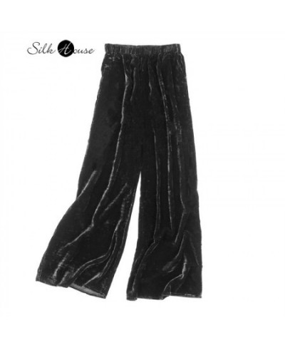 2023 Early Spring New Velvet Wide Leg Pants Mulberry Silk Elastic Waist Pocket Women's Fashion Black Casual Pants $92.56 - Pa...