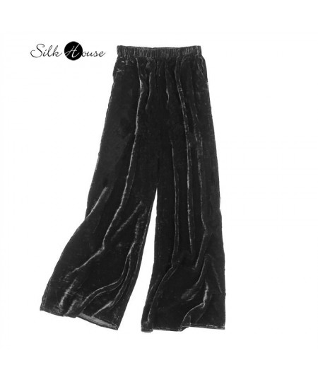 2023 Early Spring New Velvet Wide Leg Pants Mulberry Silk Elastic Waist Pocket Women's Fashion Black Casual Pants $92.56 - Pa...