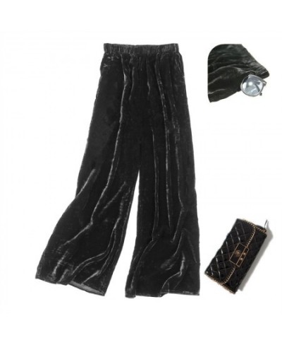 2023 Early Spring New Velvet Wide Leg Pants Mulberry Silk Elastic Waist Pocket Women's Fashion Black Casual Pants $92.56 - Pa...