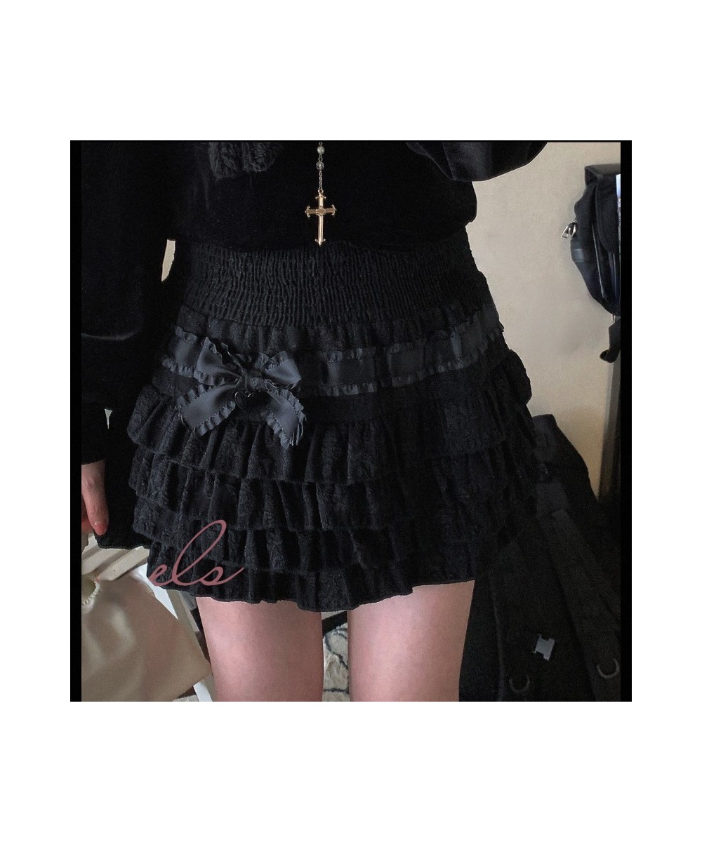 Lolita Cake Mini Skirts Women Japanese A-line High Waist Black Pleated Skirt Girly Kawaii Love Y2k Layered Skirts Fairy Outfi...