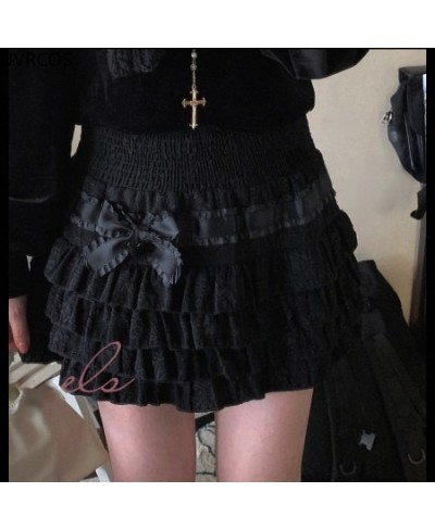 Lolita Cake Mini Skirts Women Japanese A-line High Waist Black Pleated Skirt Girly Kawaii Love Y2k Layered Skirts Fairy Outfi...