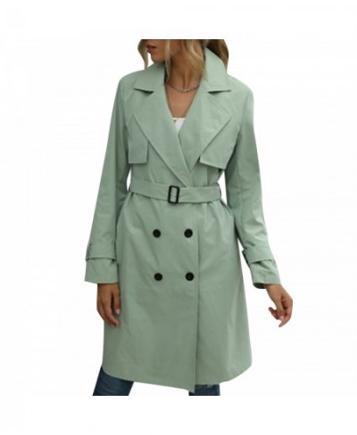 Women's Long Trench Solid Color Long Sleeve Lapel Wind Coat with Belt Double-breasted Spring Autumn Ladies Casual Outwear $47...