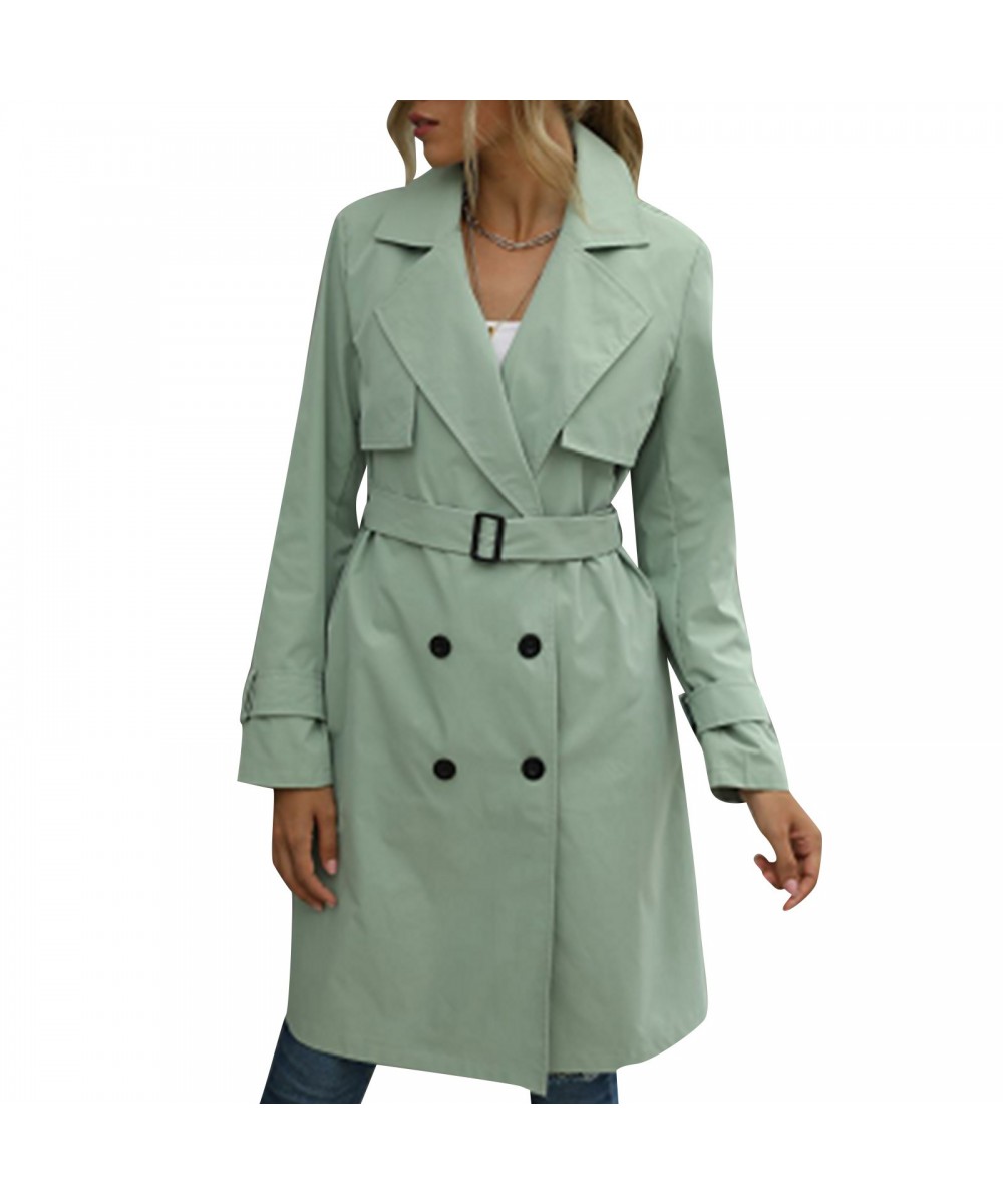 Women's Long Trench Solid Color Long Sleeve Lapel Wind Coat with Belt Double-breasted Spring Autumn Ladies Casual Outwear $47...