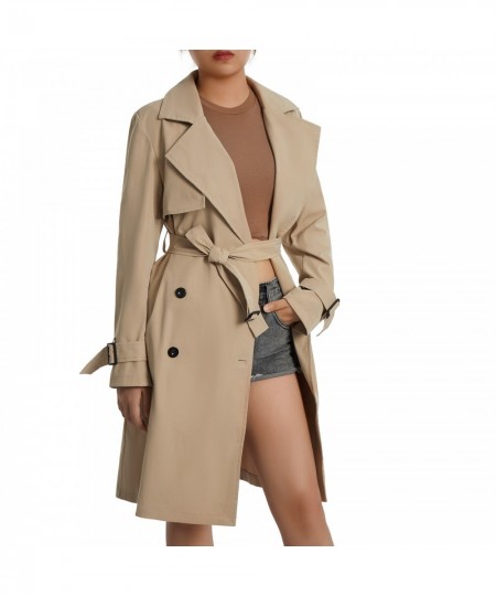 Women's Long Trench Solid Color Long Sleeve Lapel Wind Coat with Belt Double-breasted Spring Autumn Ladies Casual Outwear $47...