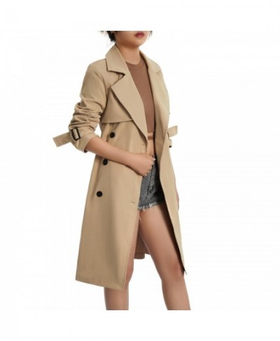 Women's Long Trench Solid Color Long Sleeve Lapel Wind Coat with Belt Double-breasted Spring Autumn Ladies Casual Outwear $47...