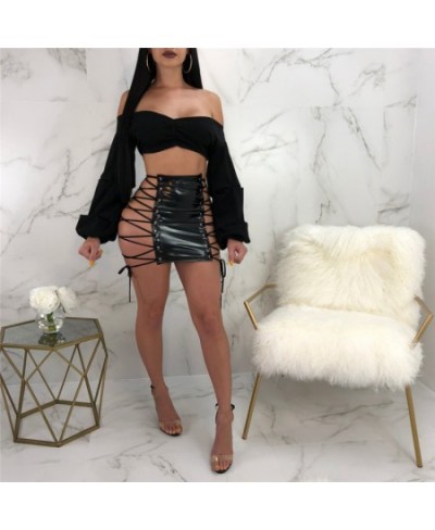 2023 club sexy hollow out lace-up design lady mini skirt popular cool fashion pu leather charming women's short skirt $32.29 ...