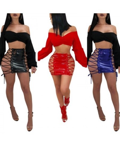 2023 club sexy hollow out lace-up design lady mini skirt popular cool fashion pu leather charming women's short skirt $32.29 ...