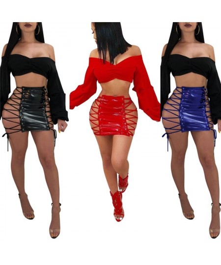 2023 club sexy hollow out lace-up design lady mini skirt popular cool fashion pu leather charming women's short skirt $32.29 ...