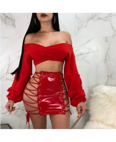 2023 club sexy hollow out lace-up design lady mini skirt popular cool fashion pu leather charming women's short skirt $32.29 ...