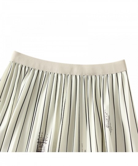 Women’s Pleated Midi Skirt Vintage Elastic Waist City Print Loose Swing A-Line Skirt $31.71 - Skirts