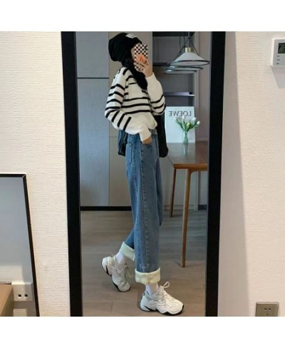 Pantalon High Quality Winter Thick High Waist Warm Loose Casual Jeans Thick Women's Pants Mom Casual Velvet Denim Trousers $5...