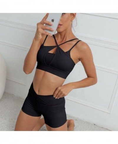 Women Double Shoulder Strap Two Piece Yoga Set Fitness Sports Running Bras Shorts Casual Tracksuit Gym Sportswear Workout Sui...