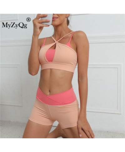 Women Double Shoulder Strap Two Piece Yoga Set Fitness Sports Running Bras Shorts Casual Tracksuit Gym Sportswear Workout Sui...