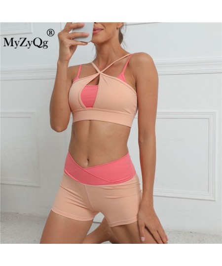 Women Double Shoulder Strap Two Piece Yoga Set Fitness Sports Running Bras Shorts Casual Tracksuit Gym Sportswear Workout Sui...