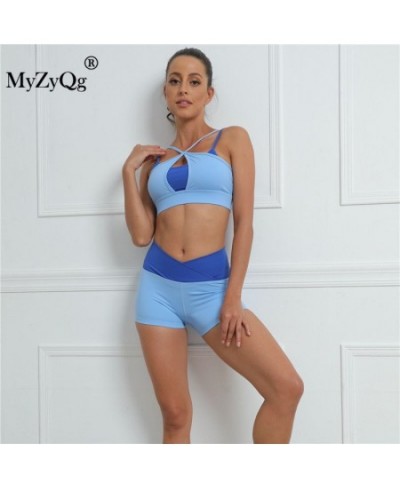 Women Double Shoulder Strap Two Piece Yoga Set Fitness Sports Running Bras Shorts Casual Tracksuit Gym Sportswear Workout Sui...