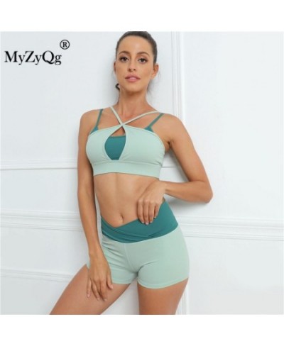 Women Double Shoulder Strap Two Piece Yoga Set Fitness Sports Running Bras Shorts Casual Tracksuit Gym Sportswear Workout Sui...