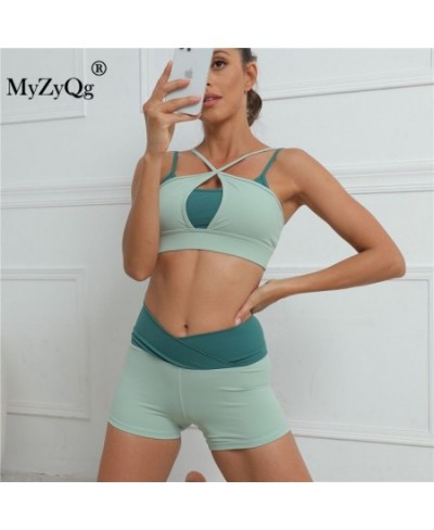 Women Double Shoulder Strap Two Piece Yoga Set Fitness Sports Running Bras Shorts Casual Tracksuit Gym Sportswear Workout Sui...