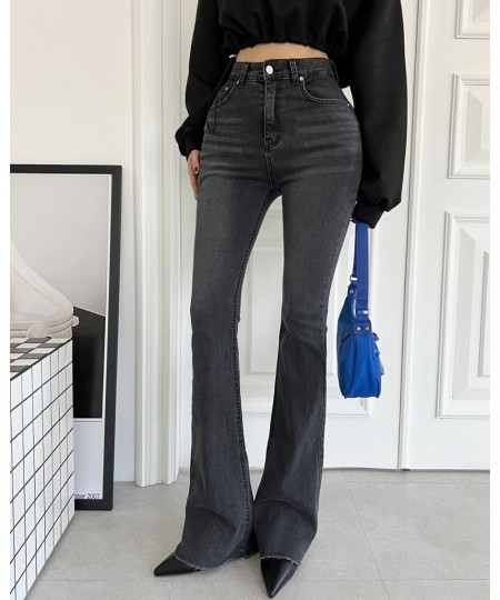 Vintage Gray Wide Leg Pants Women 2023 Chic High Waisted Elastic Denim Ladies Jeans Bell Summer Korean Elegant Length Bottoms...