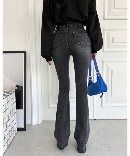 Vintage Gray Wide Leg Pants Women 2023 Chic High Waisted Elastic Denim Ladies Jeans Bell Summer Korean Elegant Length Bottoms...