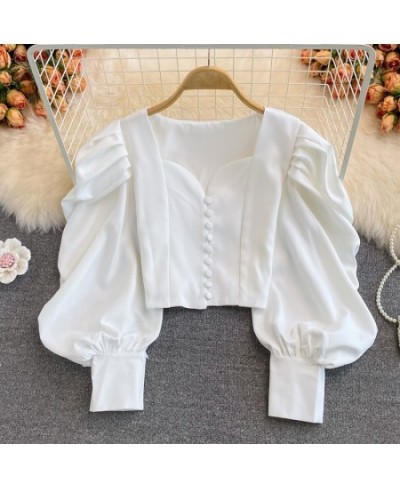 french chic blusa feminina crop top woman white blouses vintage femme blusas elegantes female shirts long sleeve tops for wom...