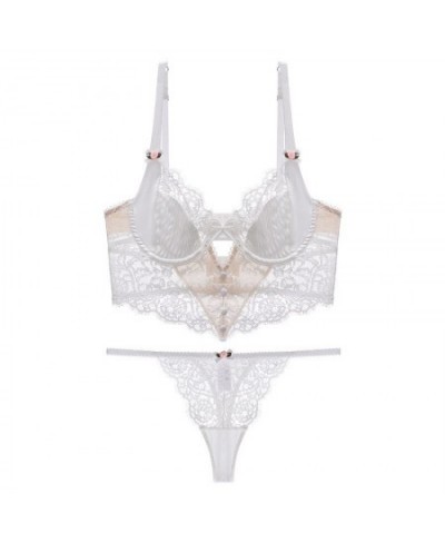 Sexy Camis Set With Thongs Women Eyelash Lace Decoration Underwired Unlined Sexy Lingerie Set For Women $39.29 - Underwear