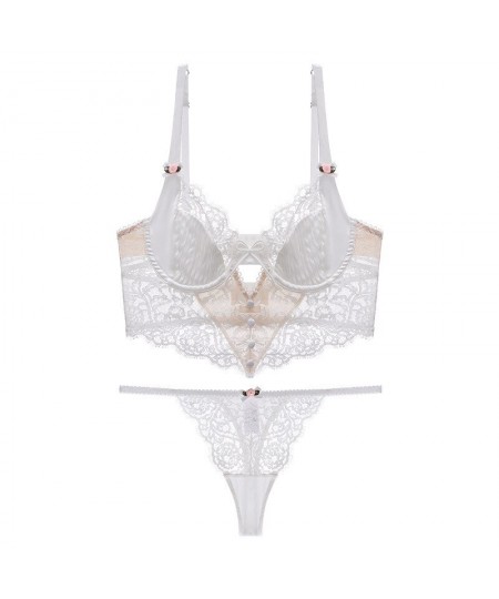 Sexy Camis Set With Thongs Women Eyelash Lace Decoration Underwired Unlined Sexy Lingerie Set For Women $39.29 - Underwear