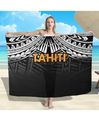 Tahiti Island Logo Print Black Lava Lava For Women Cover Up Skirt One Piece Polynesian Lavalava Beach Long Sarong Skirt $35.7...