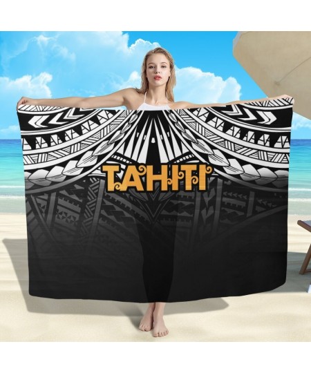 Tahiti Island Logo Print Black Lava Lava For Women Cover Up Skirt One Piece Polynesian Lavalava Beach Long Sarong Skirt $35.7...