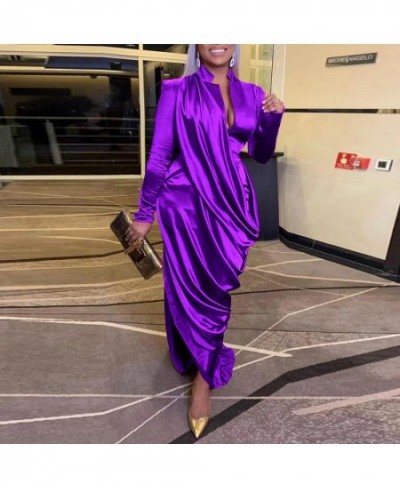 Women Draped Shoulder Ruched Side Floor Length Long Sleeve Bodycon Midi Maxi Long Dress Evening Sexy Party Club Dresses $42.8...