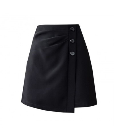 Asymmetrical High Waist Mini Skirt Women Summer Fashion Folds Button A-line Short Skirts Black/White Office Lady Elegant Skir...