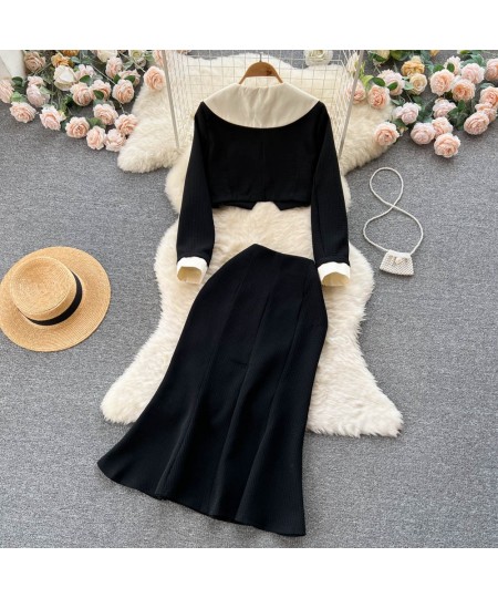 Office Ladies Black White Elegant Skirts Outfits Korean Business Short Blazers and High Waist Chic Trumpet Dress Two Piece Se...