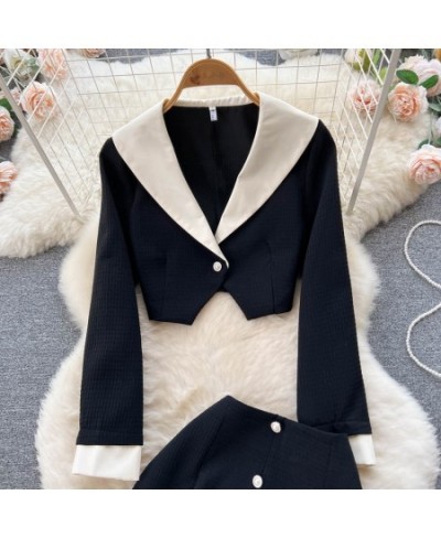 Office Ladies Black White Elegant Skirts Outfits Korean Business Short Blazers and High Waist Chic Trumpet Dress Two Piece Se...