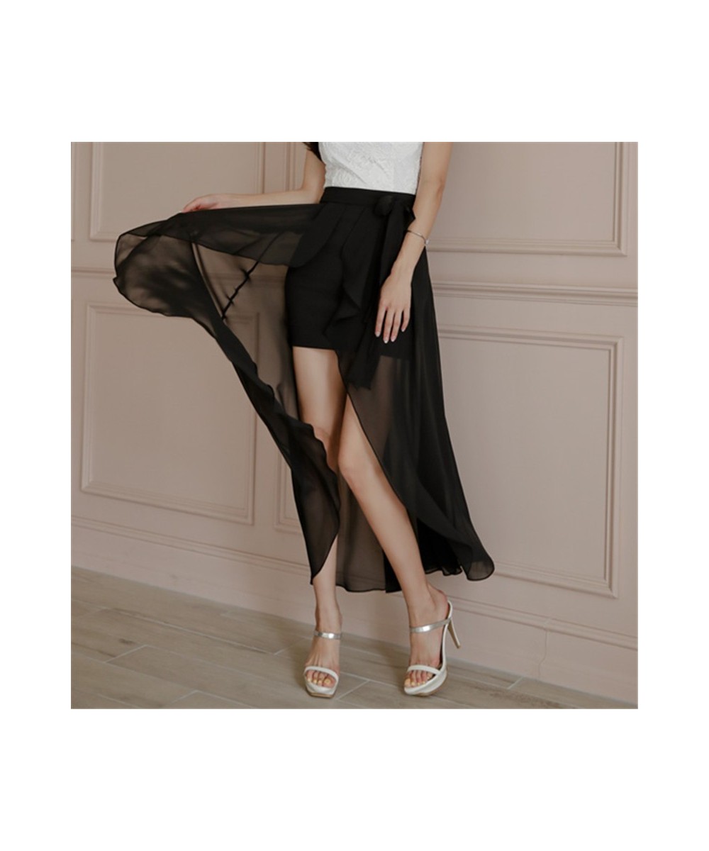 Summer Asymmetrical long chiffon Skirts women 2022 Elegant High Waist Ruffles Skirts female solid Skirts - $46.47 - Skirts