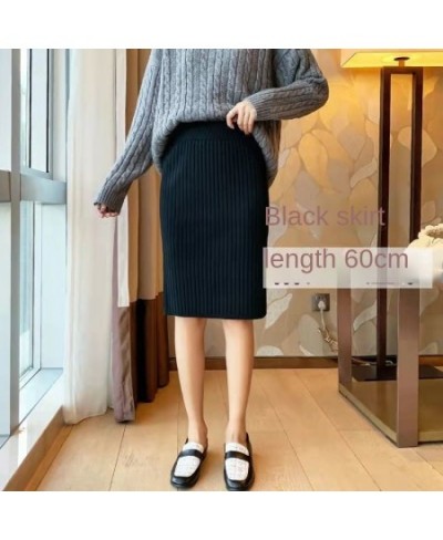 60/70/80cm Womens Knitted Skirts Korean High Waist Mid-long 2022 Autumn Winter Elegant Open-forked One-step Slim Chic Skirt $...