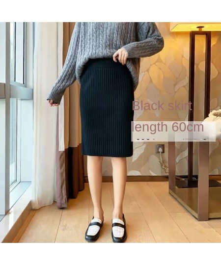 60/70/80cm Womens Knitted Skirts Korean High Waist Mid-long 2022 Autumn Winter Elegant Open-forked One-step Slim Chic Skirt $...