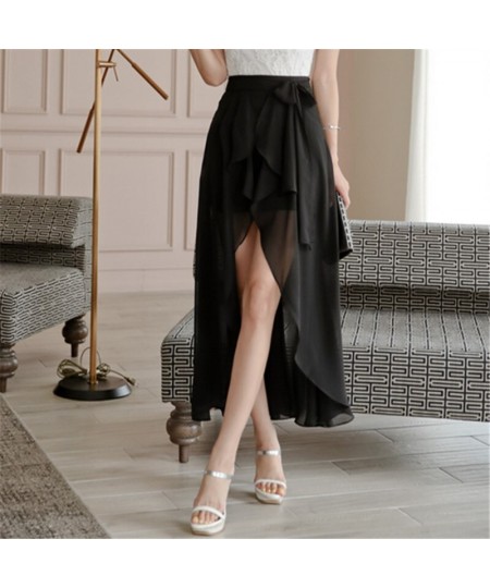 Summer Asymmetrical long chiffon Skirts women 2022 Elegant High Waist Ruffles Skirts female solid Skirts - $46.47 - Skirts