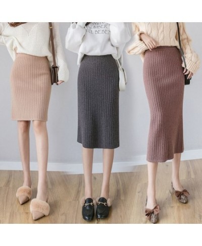 60/70/80cm Womens Knitted Skirts Korean High Waist Mid-long 2022 Autumn Winter Elegant Open-forked One-step Slim Chic Skirt $...