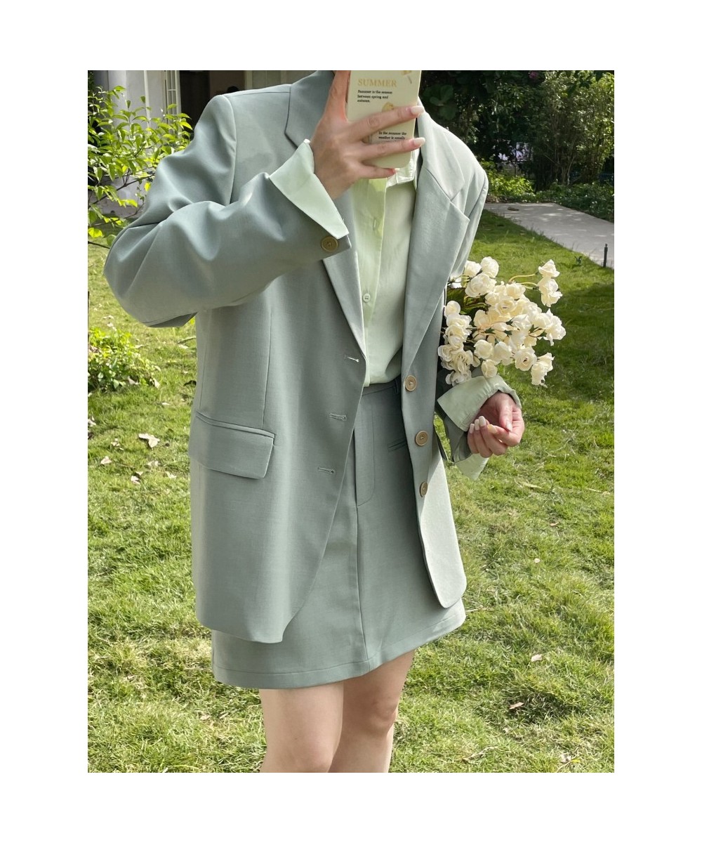 Women's Office Lady Blazer Two Piece Set Outfits Loose Single Breasted Jacket with High Waist Short Skirt Suits $62.06 - Suit...