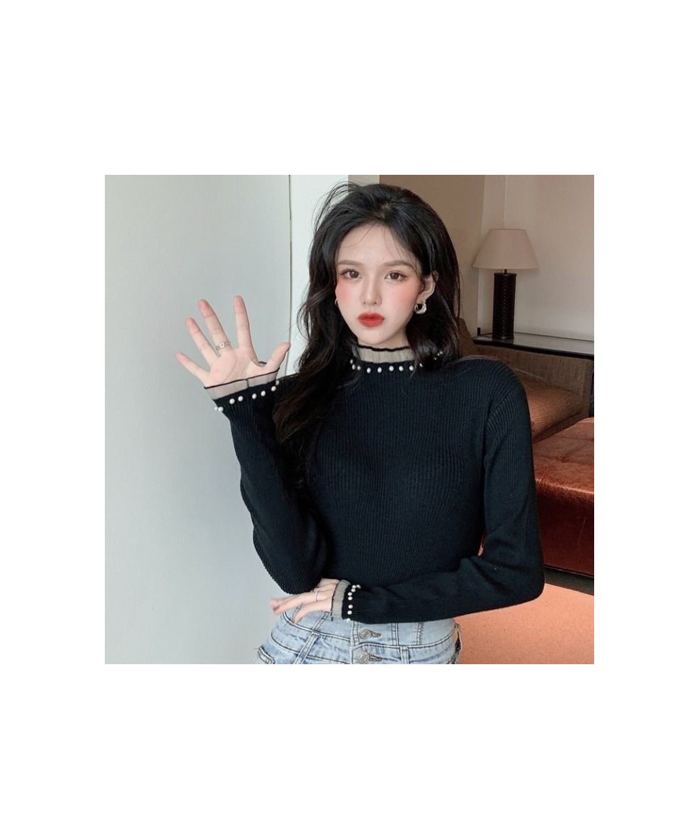 2022 New Spring Pearl Lace Sweaters Women Patchwork Long Sleeve Knitted Pullovers Korean Fashion Slim Fit Tops Mujer $26.06 -...