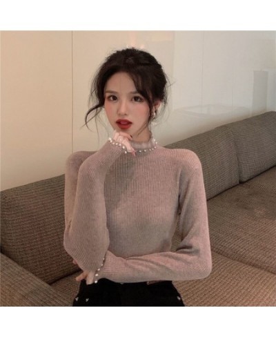 2022 New Spring Pearl Lace Sweaters Women Patchwork Long Sleeve Knitted Pullovers Korean Fashion Slim Fit Tops Mujer $26.06 -...